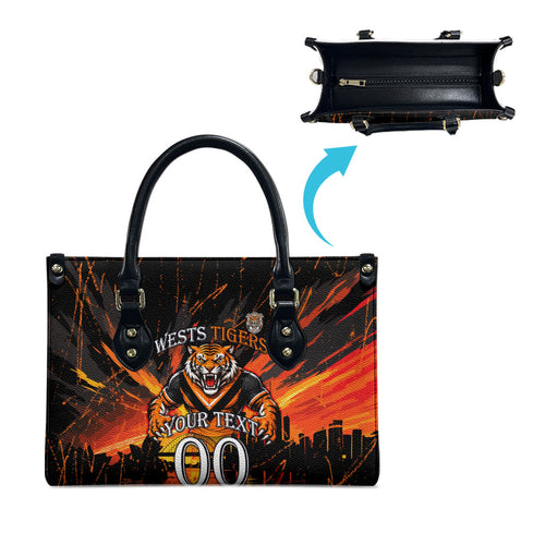 Personalised Wests Tigers City Of Rugby Leather Bag Sydney City Skyline Illustration Sport Fan