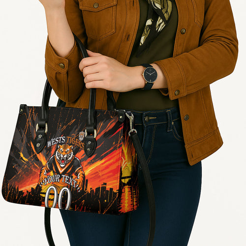 Personalised Wests Tigers City Of Rugby Leather Bag Sydney City Skyline Illustration Sport Fan