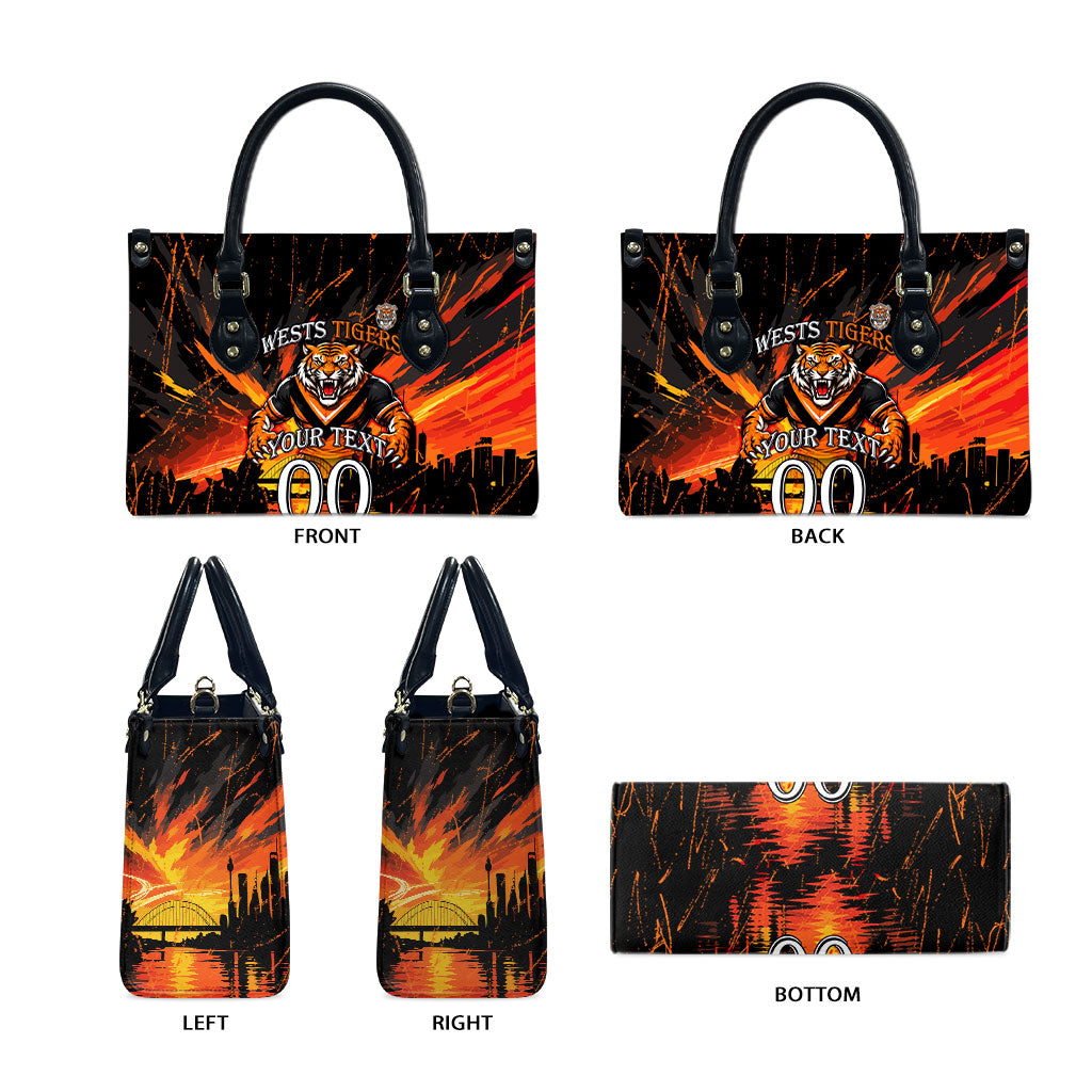 Personalised Wests Tigers City Of Rugby Leather Bag Sydney City Skyline Illustration Sport Fan