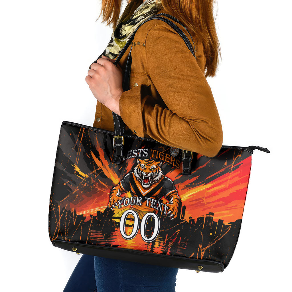 Personalised Wests Tigers City Of Rugby Leather Tote Bag Sydney City Skyline Illustration Sport Fan