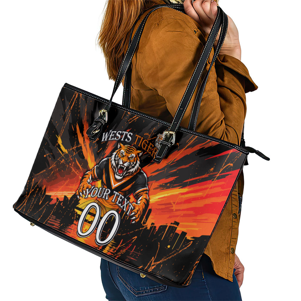 Personalised Wests Tigers City Of Rugby Leather Tote Bag Sydney City Skyline Illustration Sport Fan