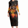 Personalised Wests Tigers City Of Rugby Long Sleeve Bodycon Dress Sydney City Skyline Illustration Sport Fan