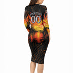 Personalised Wests Tigers City Of Rugby Long Sleeve Bodycon Dress Sydney City Skyline Illustration Sport Fan