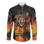 Personalised Wests Tigers City Of Rugby Long Sleeve Button Shirt Sydney City Skyline Illustration Sport Fan