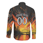 Personalised Wests Tigers City Of Rugby Long Sleeve Button Shirt Sydney City Skyline Illustration Sport Fan