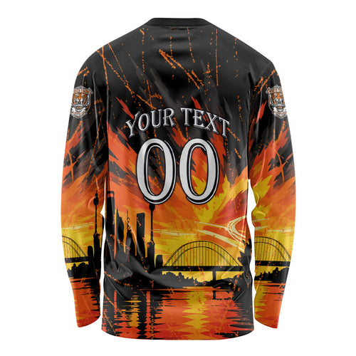Personalised Wests Tigers City Of Rugby Long Sleeve Shirt Sydney City Skyline Illustration Sport Fan