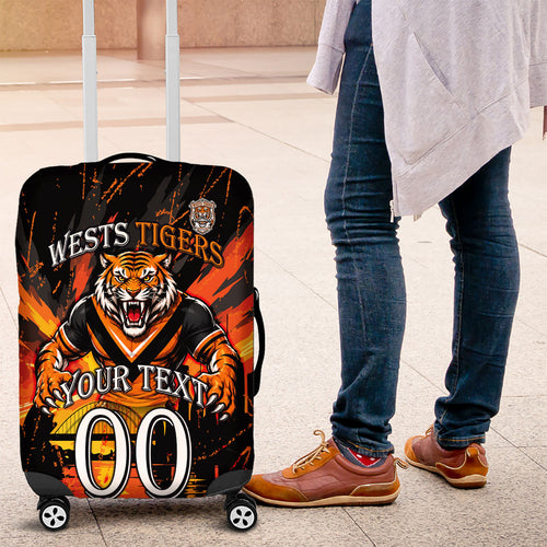 Personalised Wests Tigers City Of Rugby Luggage Cover Sydney City Skyline Illustration Sport Fan