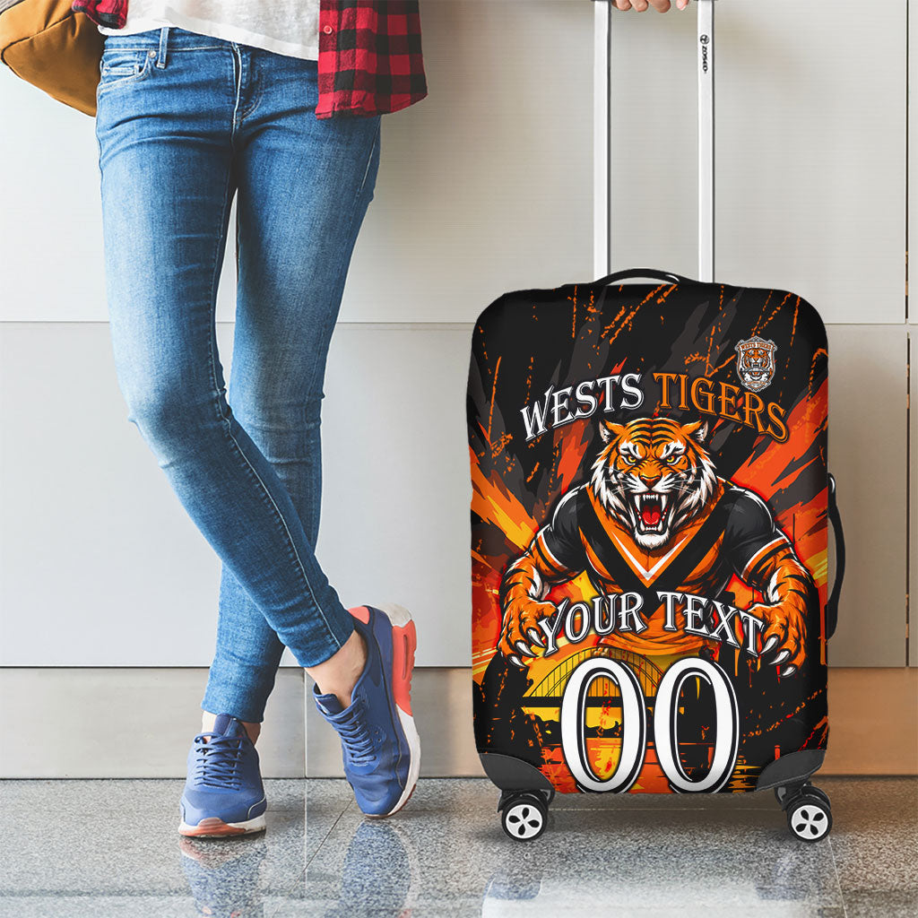 Personalised Wests Tigers City Of Rugby Luggage Cover Sydney City Skyline Illustration Sport Fan