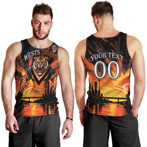Personalised Wests Tigers City Of Rugby Men Tank Top Sydney City Skyline Illustration Sport Fan