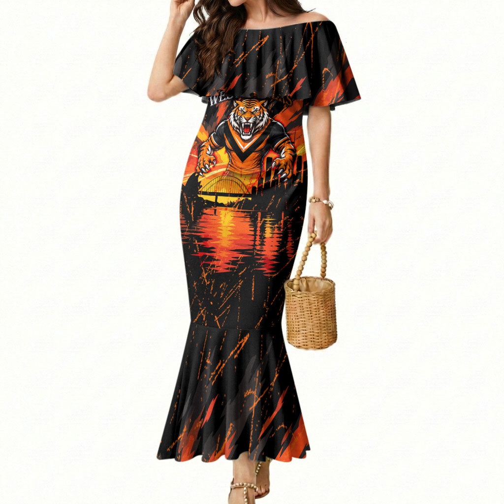 Personalised Wests Tigers City Of Rugby Mermaid Dress Sydney City Skyline Illustration Sport Fan