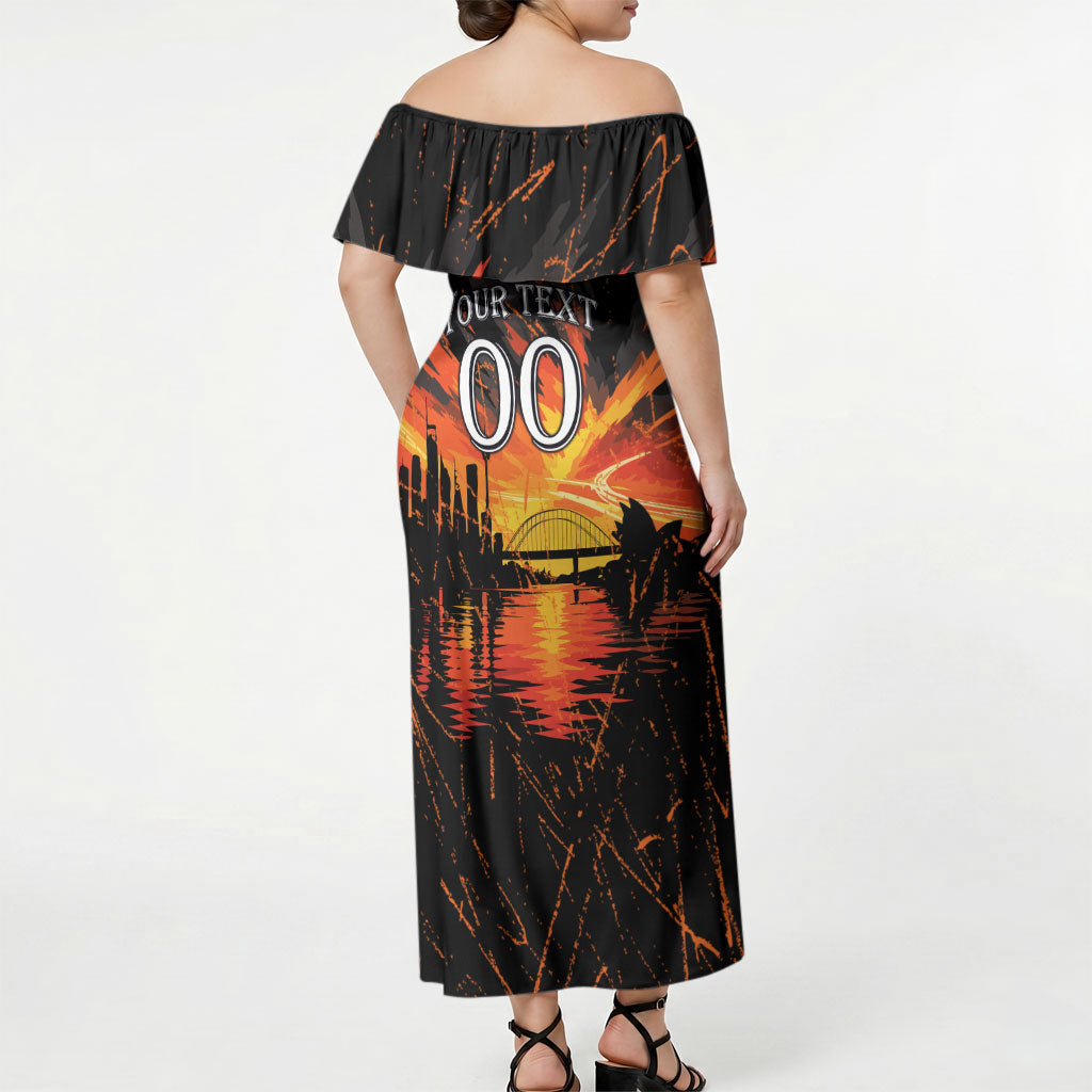 Personalised Wests Tigers City Of Rugby Off Shoulder Maxi Dress Sydney City Skyline Illustration Sport Fan