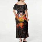 Personalised Wests Tigers City Of Rugby Off Shoulder Maxi Dress Sydney City Skyline Illustration Sport Fan
