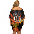 Personalised Wests Tigers City Of Rugby Off Shoulder Short Dress Sydney City Skyline Illustration Sport Fan