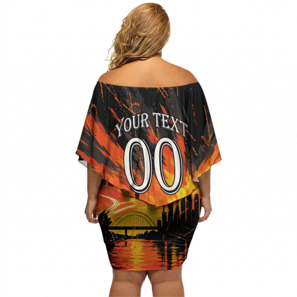 Personalised Wests Tigers City Of Rugby Off Shoulder Short Dress Sydney City Skyline Illustration Sport Fan