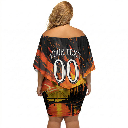 Personalised Wests Tigers City Of Rugby Off Shoulder Short Dress Sydney City Skyline Illustration Sport Fan