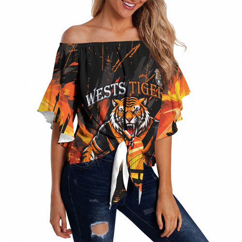 Personalised Wests Tigers City Of Rugby Off Shoulder Wrap Waist Top Sydney City Skyline Illustration Sport Fan