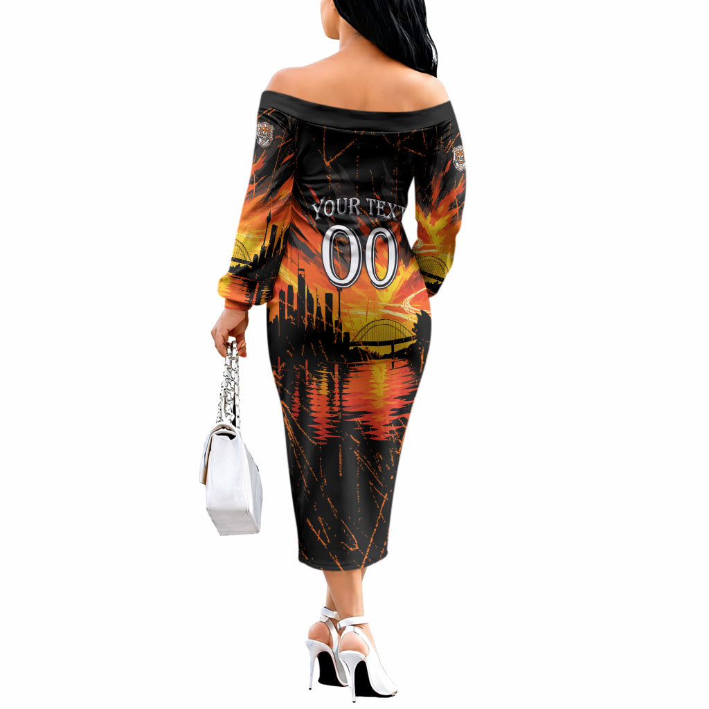 Personalised Wests Tigers City Of Rugby Off The Shoulder Long Sleeve Dress Sydney City Skyline Illustration Sport Fan