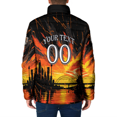 Personalised Wests Tigers City Of Rugby Padded Jacket Sydney City Skyline Illustration Sport Fan