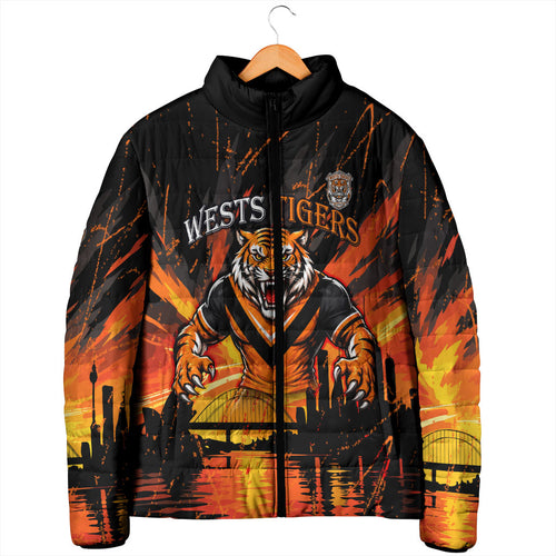 Personalised Wests Tigers City Of Rugby Padded Jacket Sydney City Skyline Illustration Sport Fan