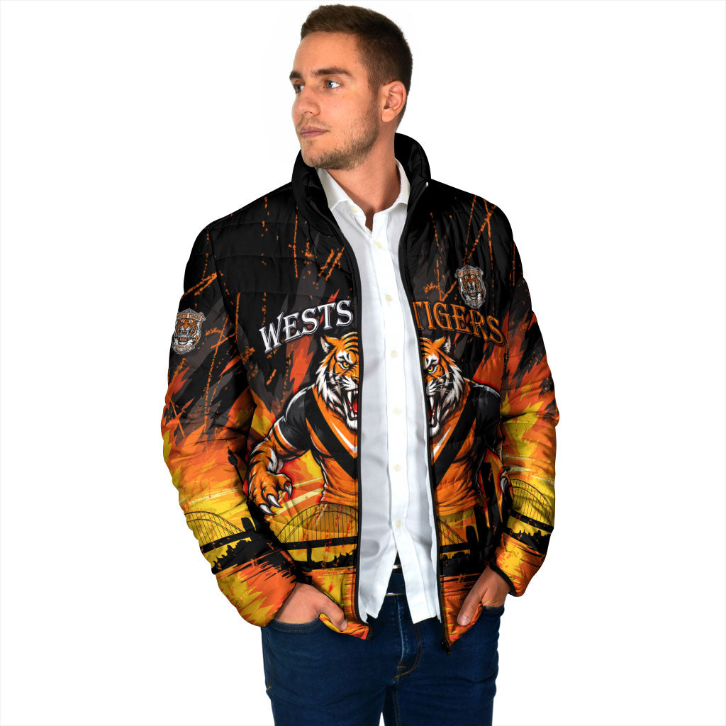 Personalised Wests Tigers City Of Rugby Padded Jacket Sydney City Skyline Illustration Sport Fan