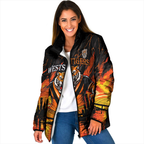 Personalised Wests Tigers City Of Rugby Padded Jacket Sydney City Skyline Illustration Sport Fan