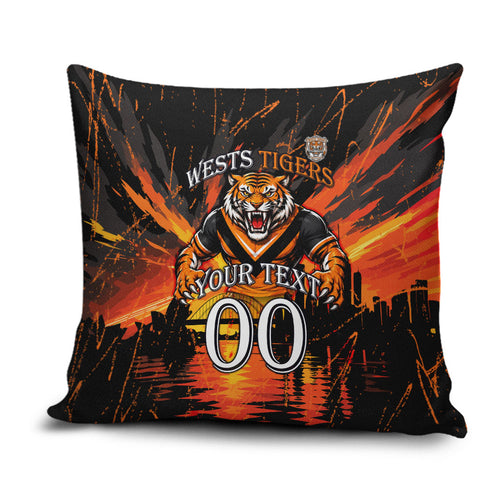Personalised Wests Tigers City Of Rugby Pillow Cover Sydney City Skyline Illustration Sport Fan