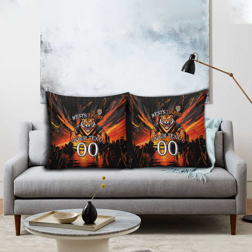 Personalised Wests Tigers City Of Rugby Pillow Cover Sydney City Skyline Illustration Sport Fan