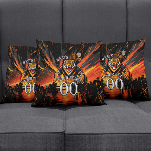 Personalised Wests Tigers City Of Rugby Pillow Cover Sydney City Skyline Illustration Sport Fan