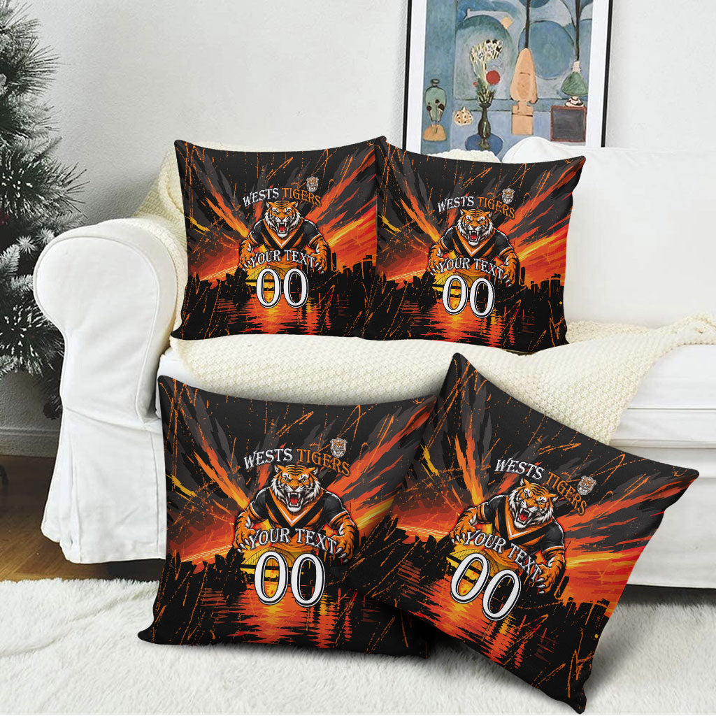 Personalised Wests Tigers City Of Rugby Pillow Cover Sydney City Skyline Illustration Sport Fan