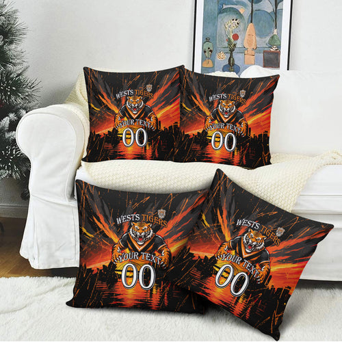 Personalised Wests Tigers City Of Rugby Pillow Cover Sydney City Skyline Illustration Sport Fan