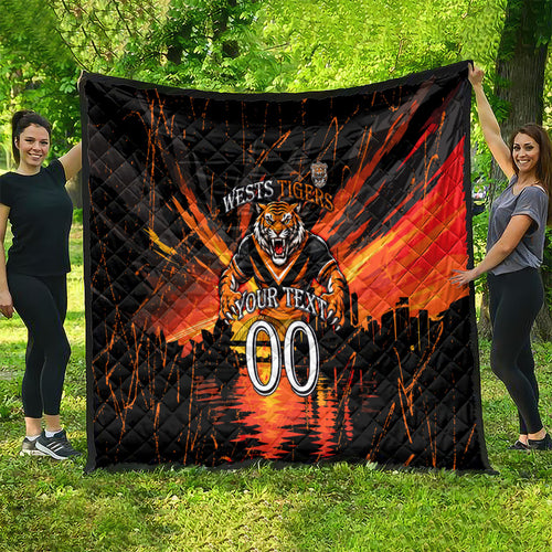 Personalised Wests Tigers City Of Rugby Quilt Sydney City Skyline Illustration Sport Fan