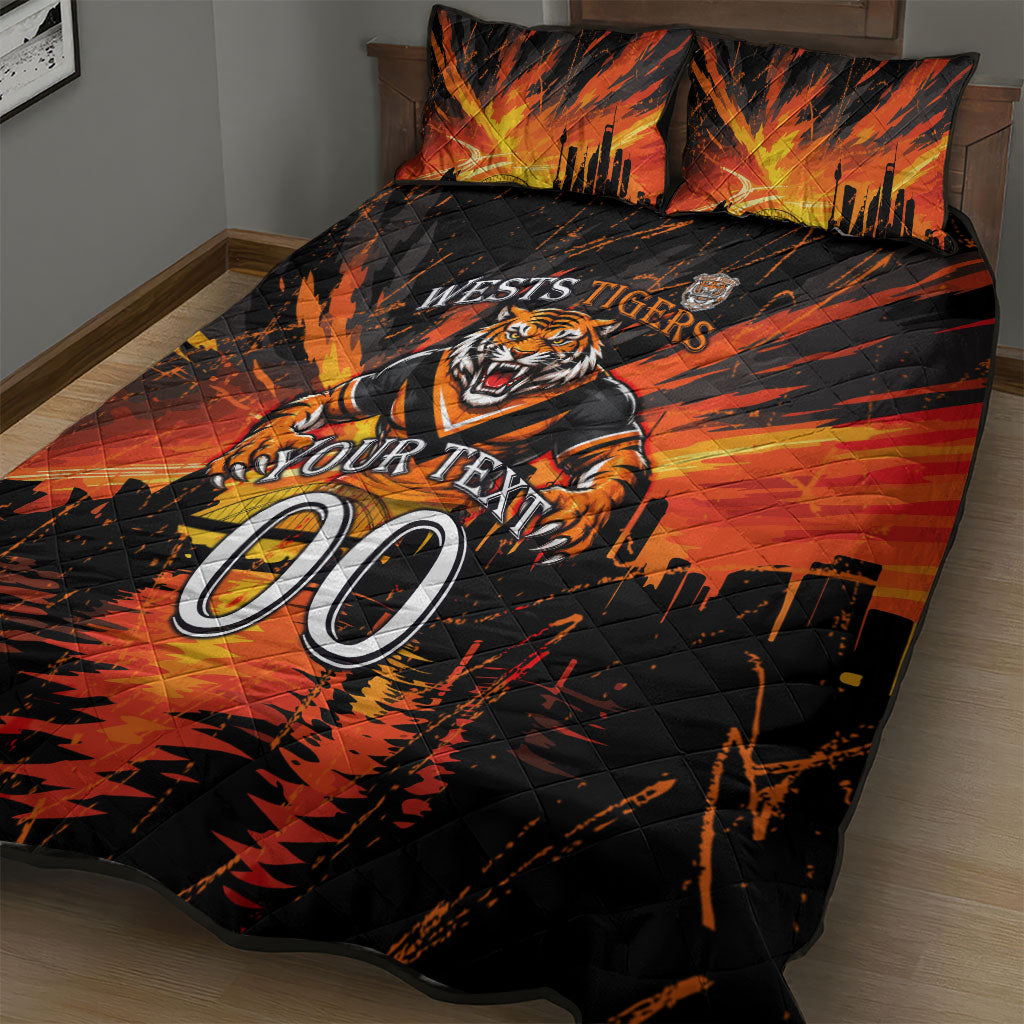 Personalised Wests Tigers City Of Rugby Quilt Bed Set Sydney City Skyline Illustration Sport Fan