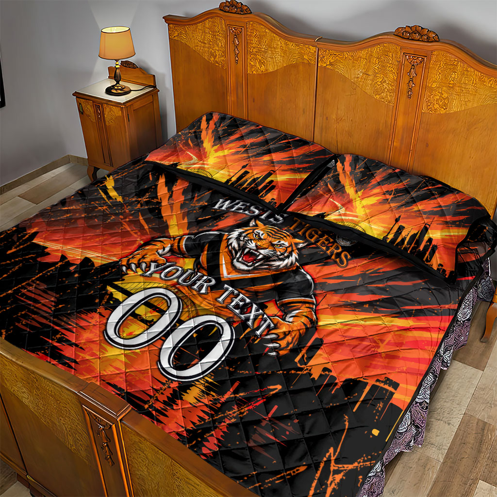 Personalised Wests Tigers City Of Rugby Quilt Bed Set Sydney City Skyline Illustration Sport Fan