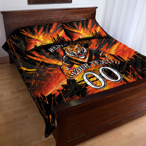 Personalised Wests Tigers City Of Rugby Quilt Bed Set Sydney City Skyline Illustration Sport Fan