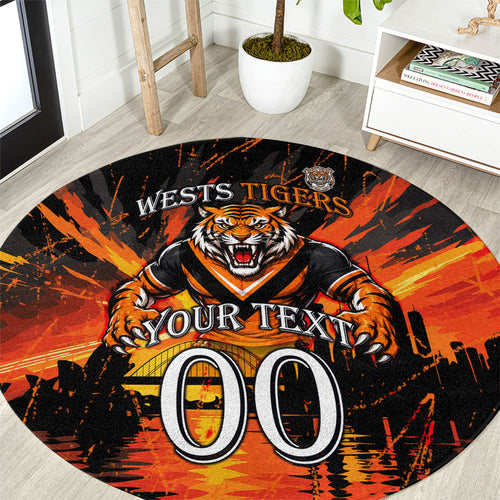 Personalised Wests Tigers City Of Rugby Round Carpet Sydney City Skyline Illustration Sport Fan