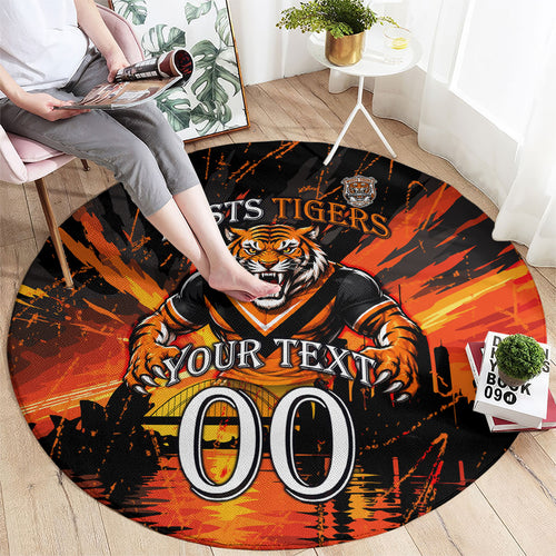 Personalised Wests Tigers City Of Rugby Round Carpet Sydney City Skyline Illustration Sport Fan