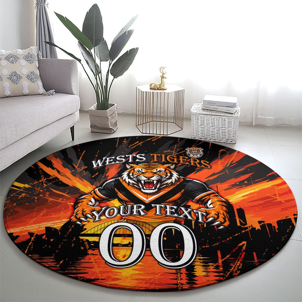 Personalised Wests Tigers City Of Rugby Round Carpet Sydney City Skyline Illustration Sport Fan