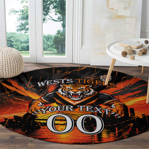 Personalised Wests Tigers City Of Rugby Round Carpet Sydney City Skyline Illustration Sport Fan