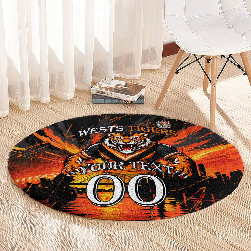 Personalised Wests Tigers City Of Rugby Round Carpet Sydney City Skyline Illustration Sport Fan