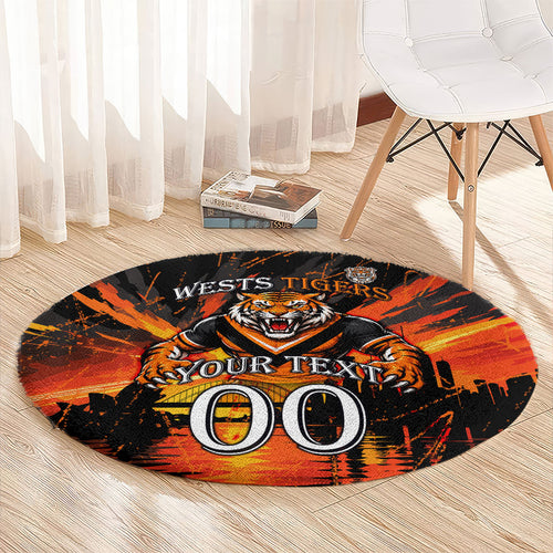 Personalised Wests Tigers City Of Rugby Round Carpet Sydney City Skyline Illustration Sport Fan
