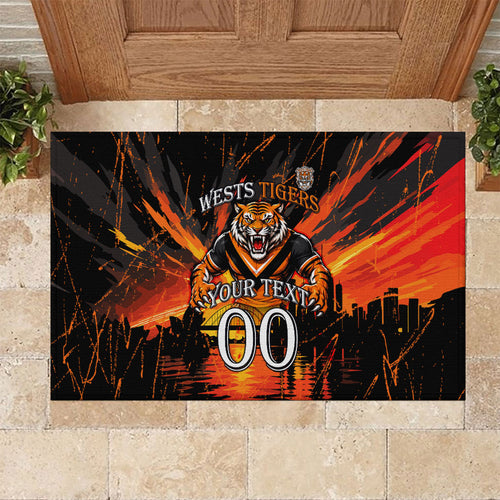 Personalised Wests Tigers City Of Rugby Rubber Doormat Sydney City Skyline Illustration Sport Fan