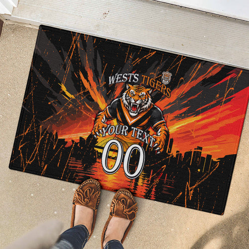 Personalised Wests Tigers City Of Rugby Rubber Doormat Sydney City Skyline Illustration Sport Fan