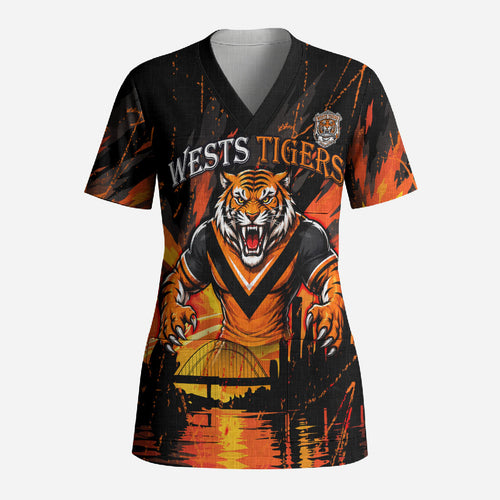 Personalised Wests Tigers City Of Rugby Scrub Top Sydney City Skyline Illustration Sport Fan