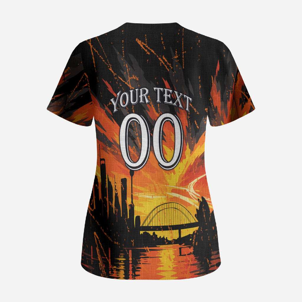 Personalised Wests Tigers City Of Rugby Scrub Top Sydney City Skyline Illustration Sport Fan