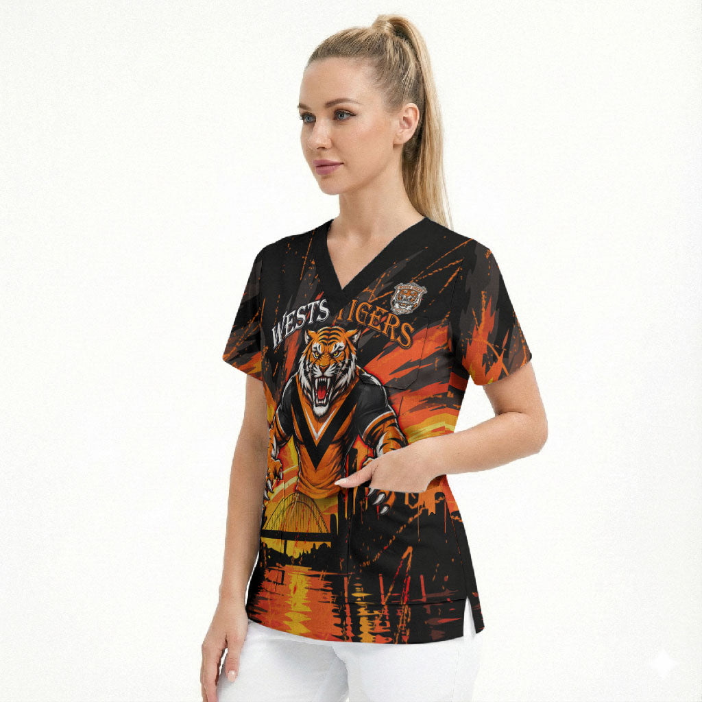 Personalised Wests Tigers City Of Rugby Scrub Top Sydney City Skyline Illustration Sport Fan