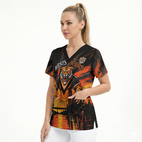 Personalised Wests Tigers City Of Rugby Scrub Top Sydney City Skyline Illustration Sport Fan