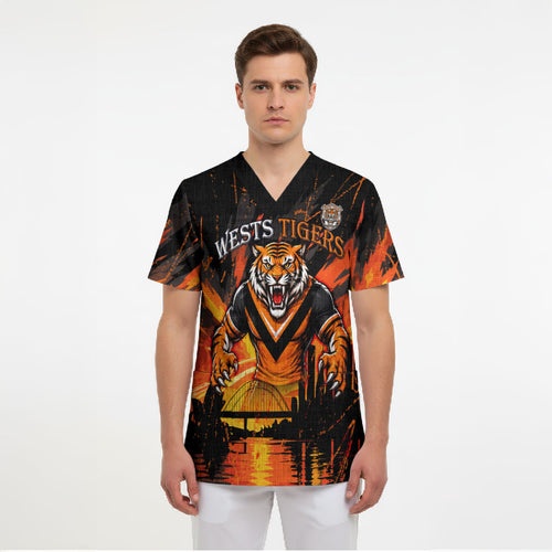 Personalised Wests Tigers City Of Rugby Scrub Top Sydney City Skyline Illustration Sport Fan