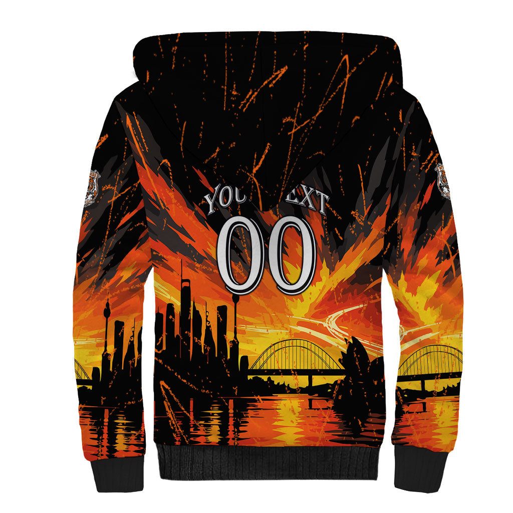 Personalised Wests Tigers City Of Rugby Sherpa Hoodie Sydney City Skyline Illustration Sport Fan