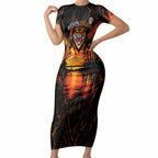 Personalised Wests Tigers City Of Rugby Short Sleeve Bodycon Dress Sydney City Skyline Illustration Sport Fan