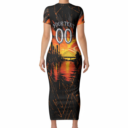 Personalised Wests Tigers City Of Rugby Short Sleeve Bodycon Dress Sydney City Skyline Illustration Sport Fan